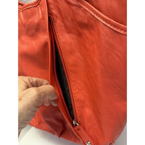 VTG Nine & Co Faux Leather Orange Tangerine Hobo Bag Shoulder Bag Handbag Lined - Picture 6 of 16